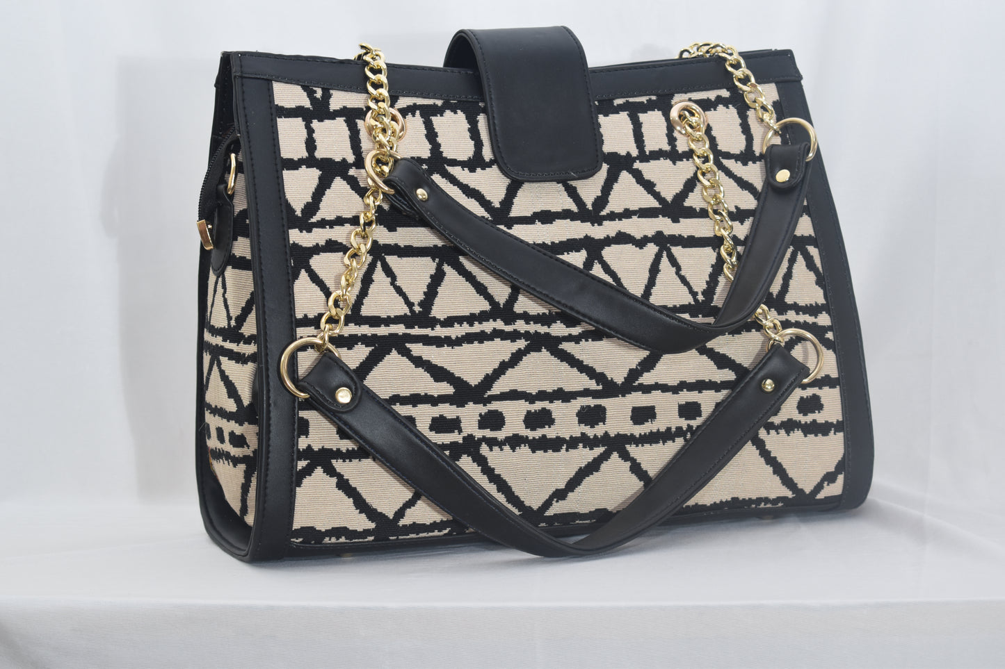 ISHAAYA Designer Stylish Spacious Handbag (White and Black)