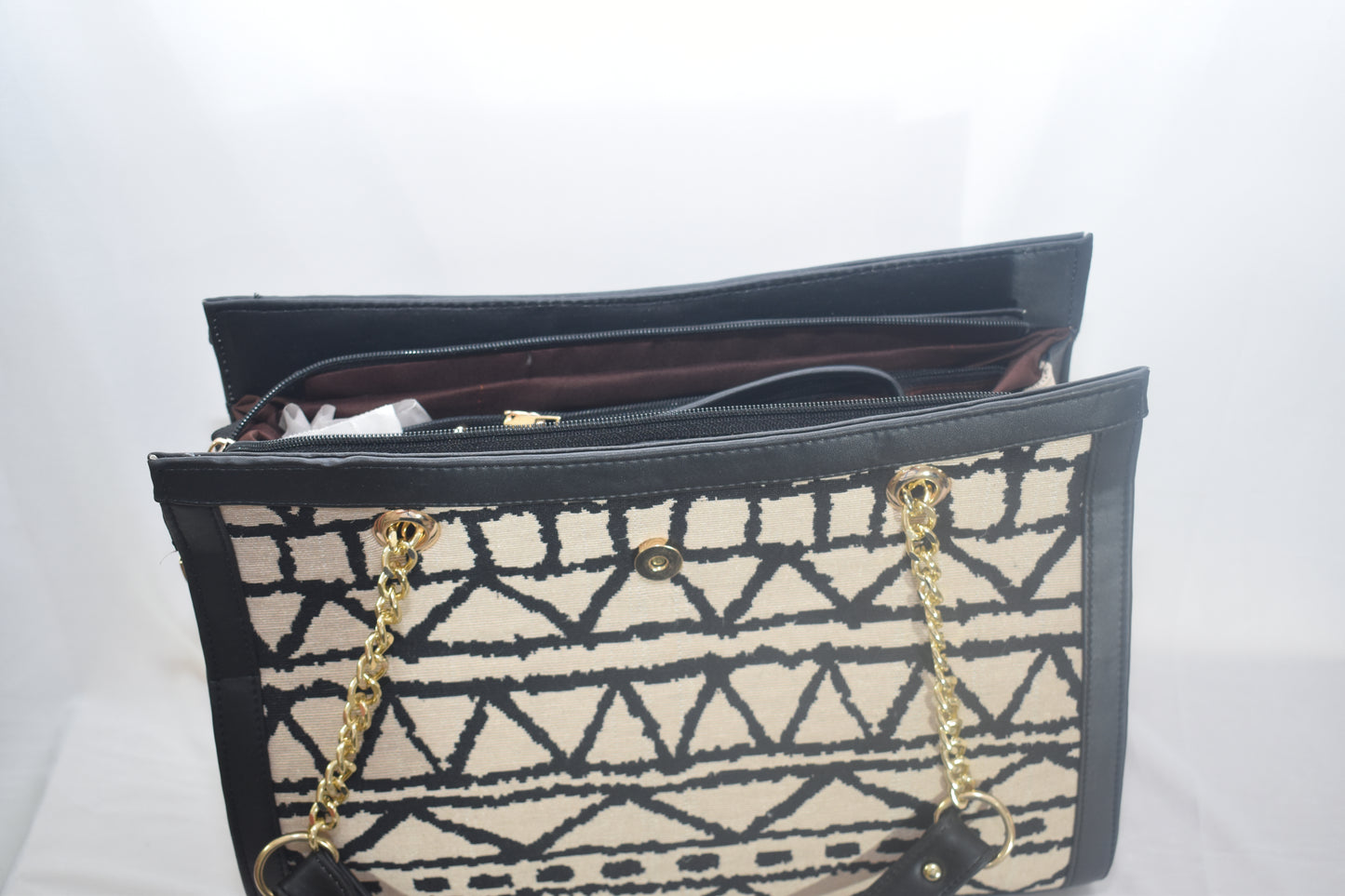 ISHAAYA Designer Stylish Spacious Handbag (White and Black)