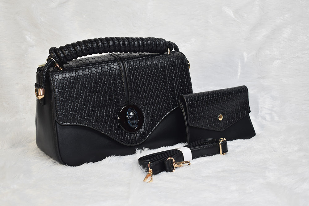 ISHAAYA Ladies Stylish Satchel Handbag with pouch (Black)