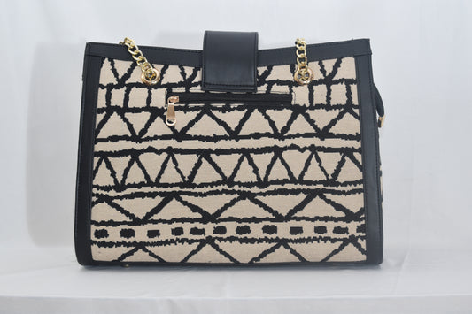 ISHAAYA Designer Stylish Spacious Handbag (White and Black)