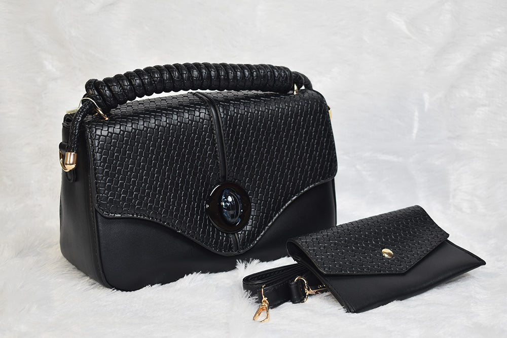 ISHAAYA Ladies Stylish Satchel Handbag with pouch (Black)