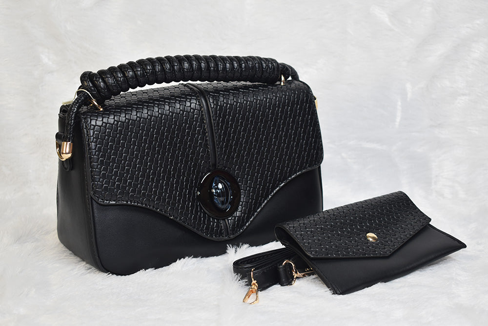 ISHAAYA Ladies Stylish Satchel Handbag with pouch (Black)