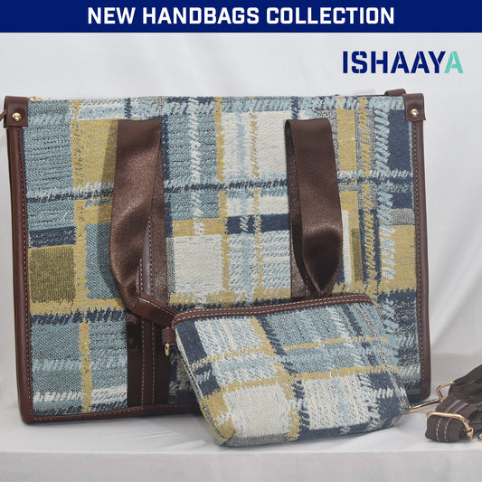 ISHAAYA Stylish Spacious Double Sleeved Laptop Tote Bag (Multicolor)