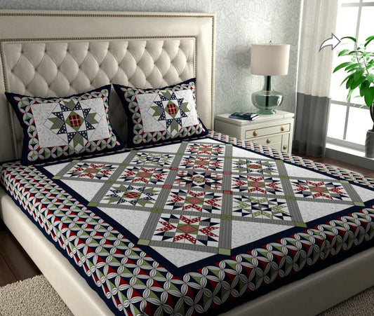 Vision Collection - 144 TC 100% Pure Cotton Bedsheet with 2 Pillow Covers